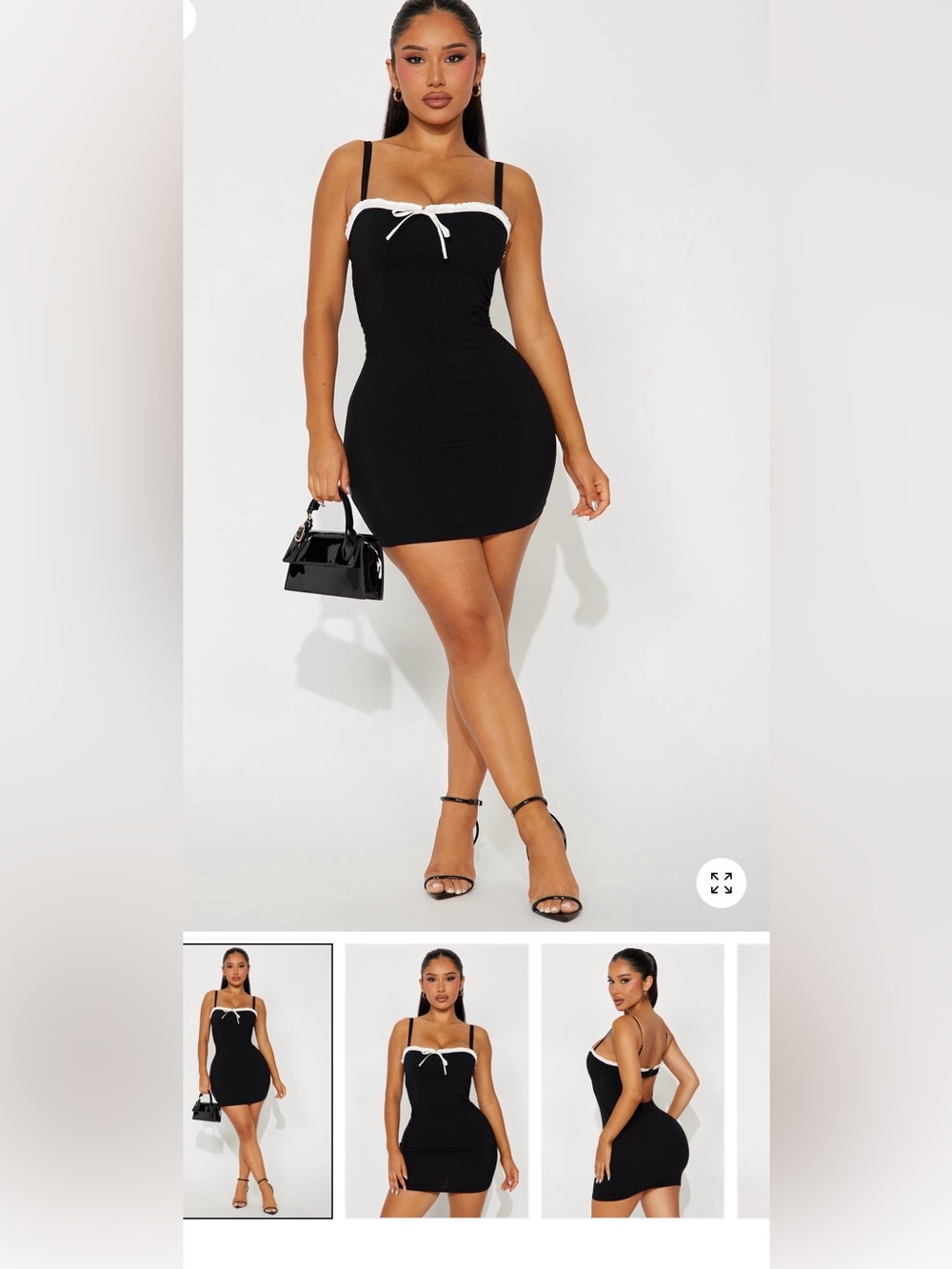 Fashion Nova Black Mini Bodycon Dress with White Trim